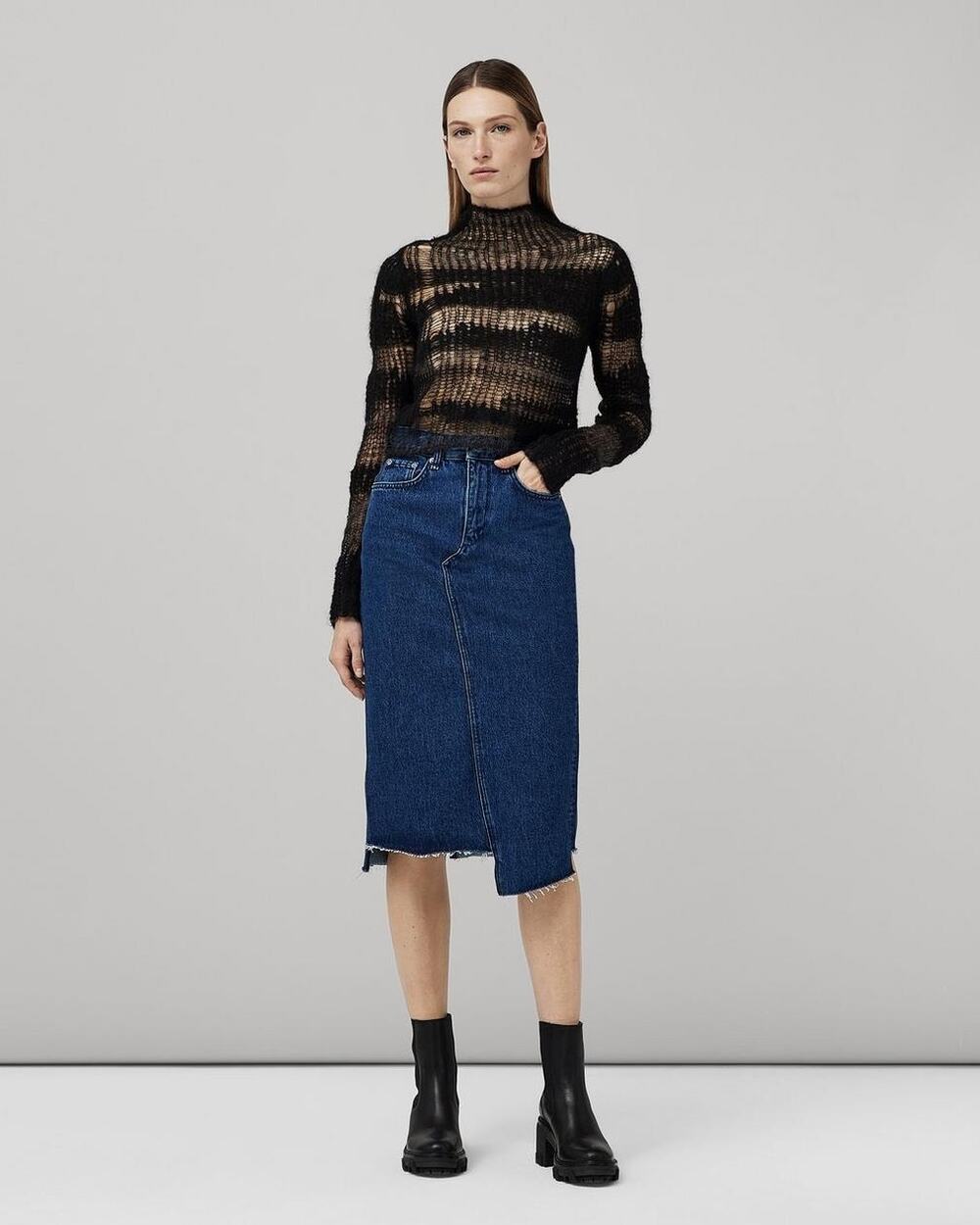 NWOT Rag & Bone Sukato Jean Midi Skirt Size 30